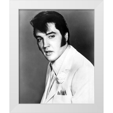 Elvis Presley-1968 White Modern Wood Framed Art Print by Vintage Music Archive
