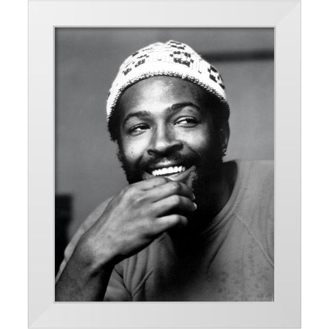 Marvin Gaye-1973 White Modern Wood Framed Art Print by Vintage Music Archive