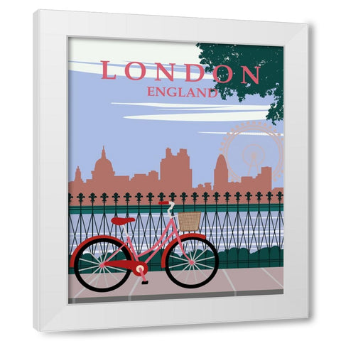 London Red Bike Travel Poster White Modern Wood Framed Art Print by Vintage Travel Posters