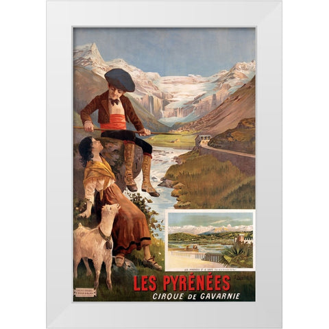 Pyrenees Travel Poster Vintage White Modern Wood Framed Art Print by Vintage Travel Posters