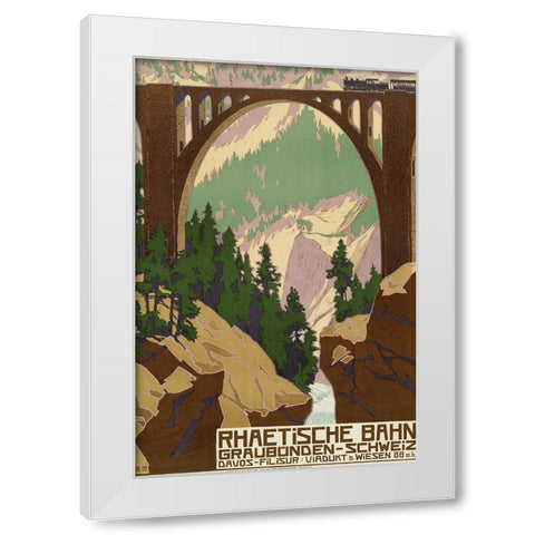 Switzerland Travel Railway Bridge White Modern Wood Framed Art Print by Vintage Travel Posters