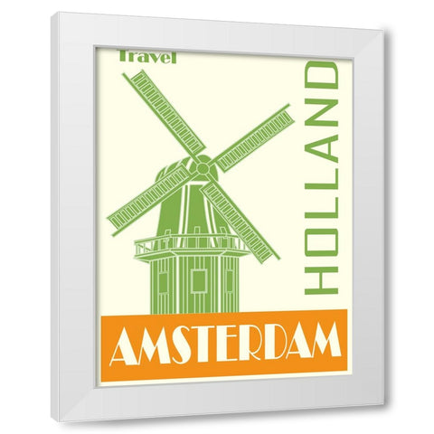 Amsterdam Holland Travel Poster White Modern Wood Framed Art Print by Vintage Travel Posters