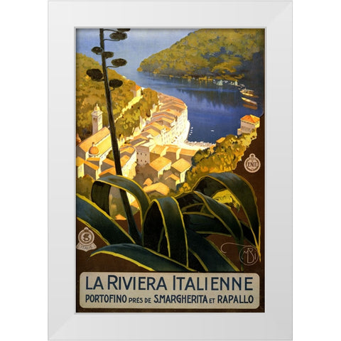 La Riviera Italienne Italian Travel Poster White Modern Wood Framed Art Print by Vintage Travel Posters