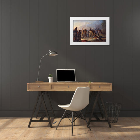 Attack by Crow Indians White Modern Wood Framed Art Print by Miller, Alfred Jacob