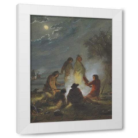 Camp Fire, Preparing the Evening Meal White Modern Wood Framed Art Print by Miller, Alfred Jacob