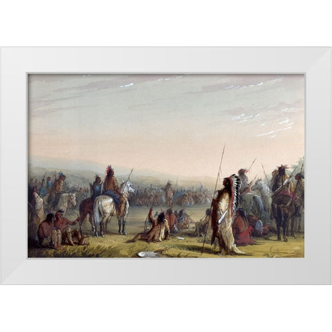 Indian Council White Modern Wood Framed Art Print by Miller, Alfred Jacob