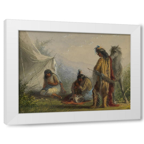 Indian Courtship White Modern Wood Framed Art Print by Miller, Alfred Jacob