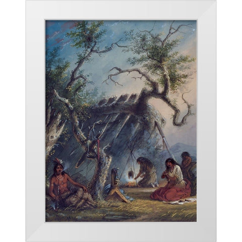 Indian Lodge White Modern Wood Framed Art Print by Miller, Alfred Jacob