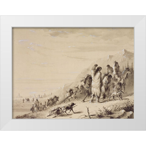 Pawnee Indians Migrating White Modern Wood Framed Art Print by Miller, Alfred Jacob