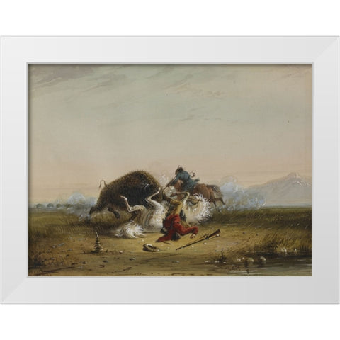 Pierre and the Buffalo White Modern Wood Framed Art Print by Miller, Alfred Jacob