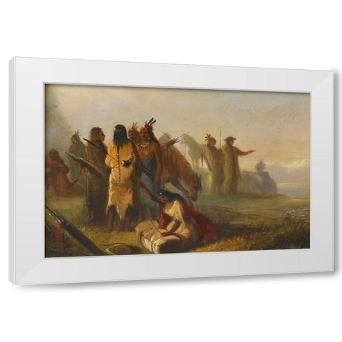Scene of Trappers and Indians White Modern Wood Framed Art Print by Miller, Alfred Jacob