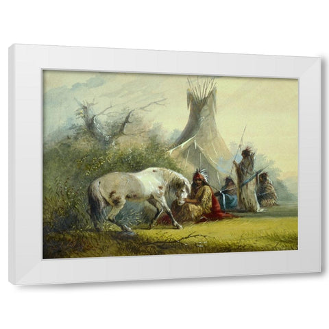 Shoshone Indian and his Pet Horse White Modern Wood Framed Art Print by Miller, Alfred Jacob