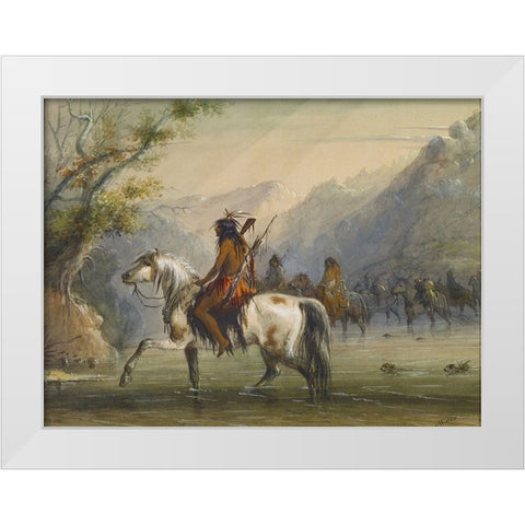 Fording a River White Modern Wood Framed Art Print by Miller, Alfred Jacob