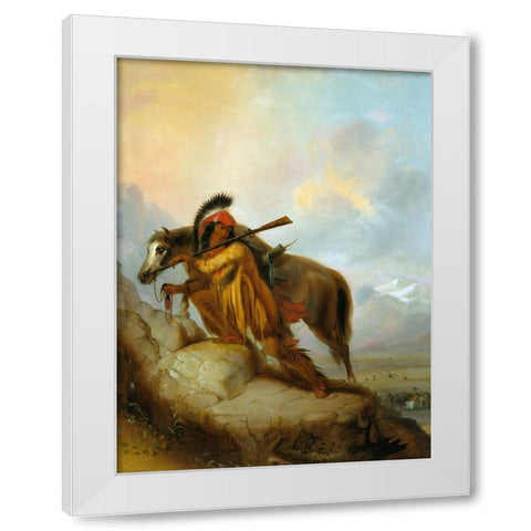 The Scalplock White Modern Wood Framed Art Print by Miller, Alfred Jacob