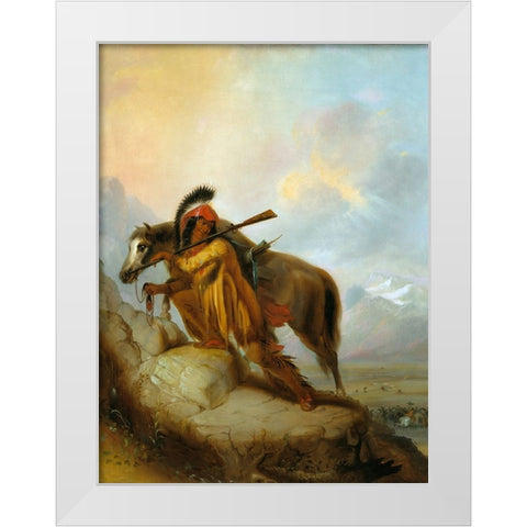 The Scalplock White Modern Wood Framed Art Print by Miller, Alfred Jacob