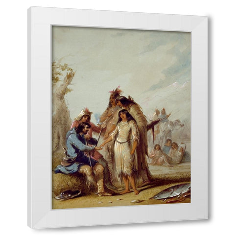 The Trappers Bride White Modern Wood Framed Art Print by Miller, Alfred Jacob