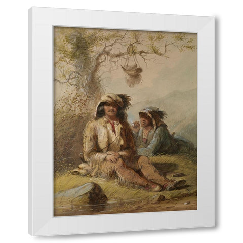 Trappers White Modern Wood Framed Art Print by Miller, Alfred Jacob