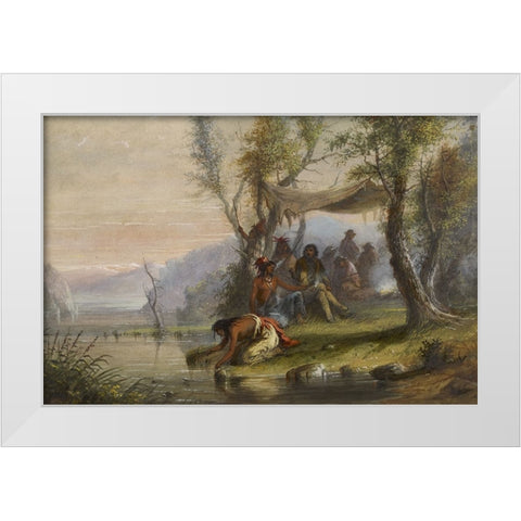 Visit to an Indian Camp White Modern Wood Framed Art Print by Miller, Alfred Jacob