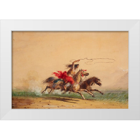 Lassoing Wild Horses White Modern Wood Framed Art Print by Miller, Alfred Jacob