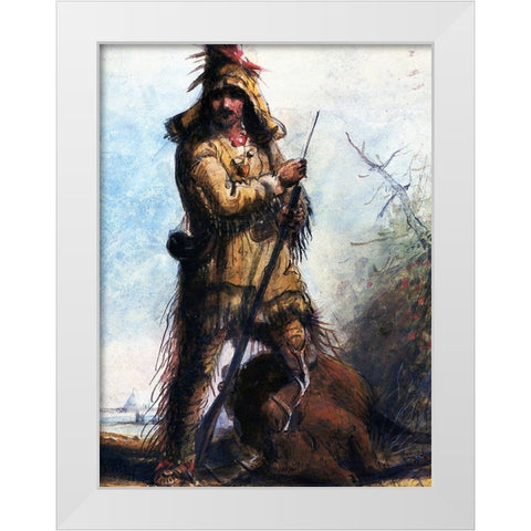 Rocky Mountains Trapper Old Bill Williams White Modern Wood Framed Art Print by Miller, Alfred Jacob