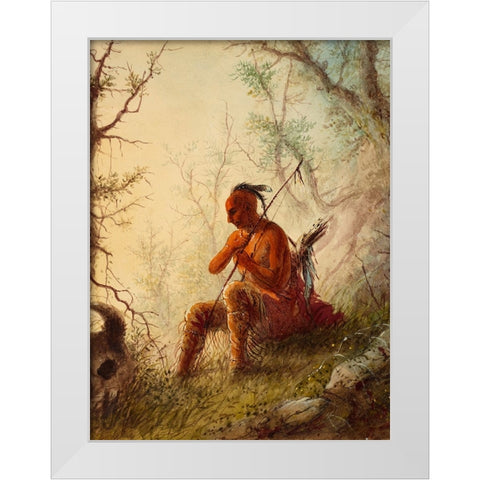 Sioux Indian at a Grave White Modern Wood Framed Art Print by Miller, Alfred Jacob