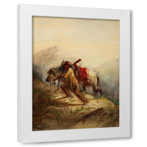 The Scalplock White Modern Wood Framed Art Print by Miller, Alfred Jacob