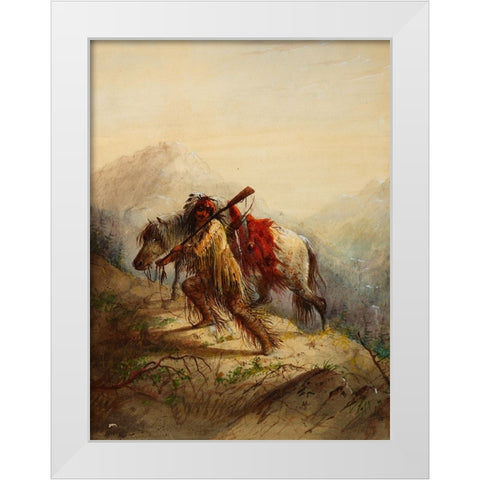 The Scalplock White Modern Wood Framed Art Print by Miller, Alfred Jacob