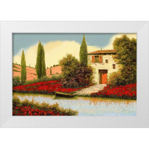 Lungo il Fiume Tra I Papaveri White Modern Wood Framed Art Print by Borelli, Guido