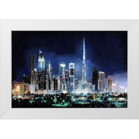 Night in Dubai City White Modern Wood Framed Art Print by Borelli, Guido