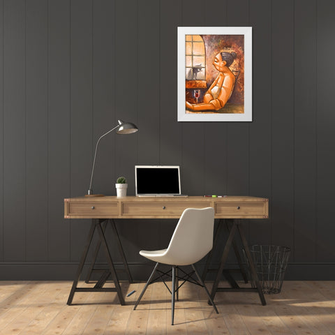 Lady and Cat I White Modern Wood Framed Art Print by West, Ronald