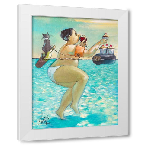 Cupcakes and Wine I White Modern Wood Framed Art Print by West, Ronald