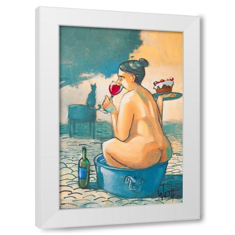 Wine and Cake in a Tub White Modern Wood Framed Art Print by West, Ronald