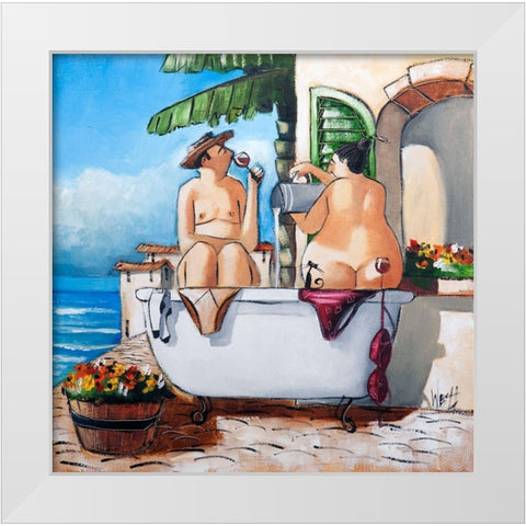 Bath Scene I White Modern Wood Framed Art Print by West, Ronald