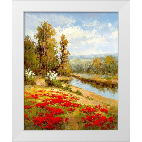 Poppy River Bank White Modern Wood Framed Art Print by Hulsey