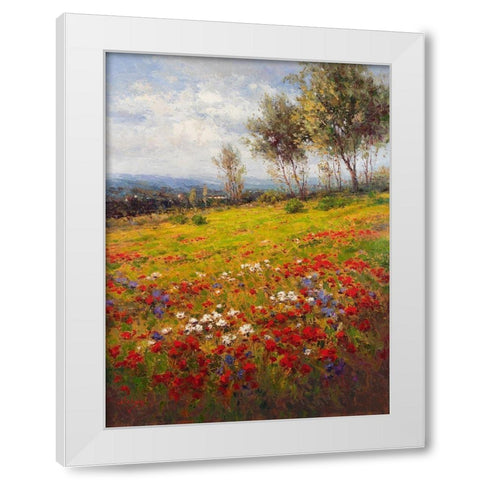 Wildflower Hillside White Modern Wood Framed Art Print by Hulsey
