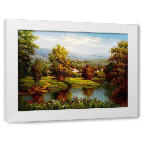 Village at the River Bank White Modern Wood Framed Art Print by Hulsey