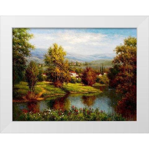 Village at the River Bank White Modern Wood Framed Art Print by Hulsey