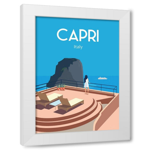 Capri Italy travel poster White Modern Wood Framed Art Print by ARCTIC FRAME
