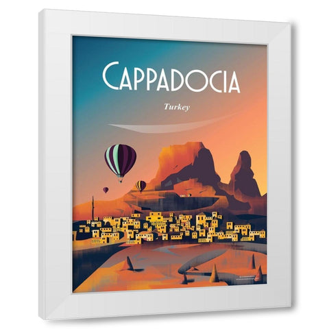 cappadocia turkey travel poster White Modern Wood Framed Art Print by ARCTIC FRAME