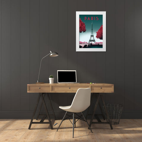 paris travel poster White Modern Wood Framed Art Print by ARCTIC FRAME