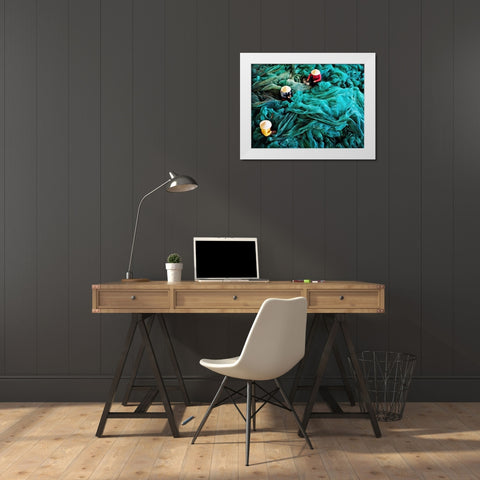 Turquoise Tangled White Modern Wood Framed Art Print by Aldridge, Ashley