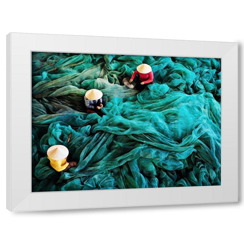 Turquoise Tangled White Modern Wood Framed Art Print by Aldridge, Ashley