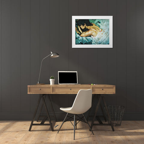 Turquoise Turmoil White Modern Wood Framed Art Print by Aldridge, Ashley