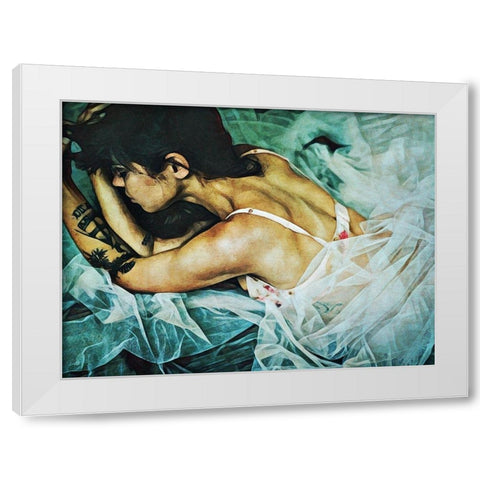 Turquoise Turmoil White Modern Wood Framed Art Print by Aldridge, Ashley
