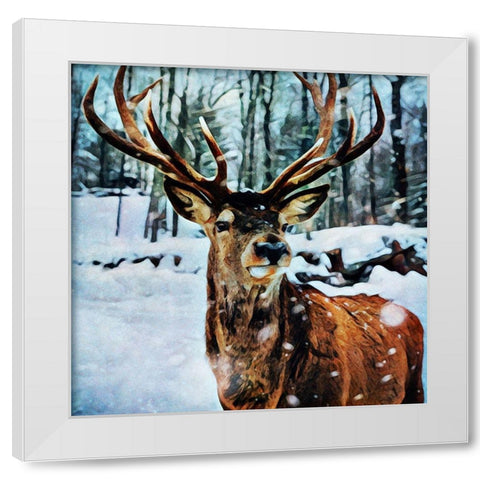 A Little Snow Here Reindeer White Modern Wood Framed Art Print by Aldridge, Ashley