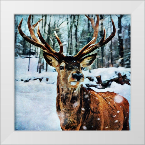 A Little Snow Here Reindeer White Modern Wood Framed Art Print by Aldridge, Ashley