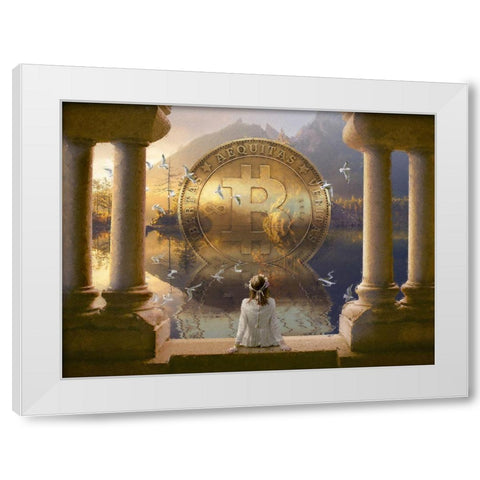 Bitcoin Deco III White Modern Wood Framed Art Print by Hunziker, Steve