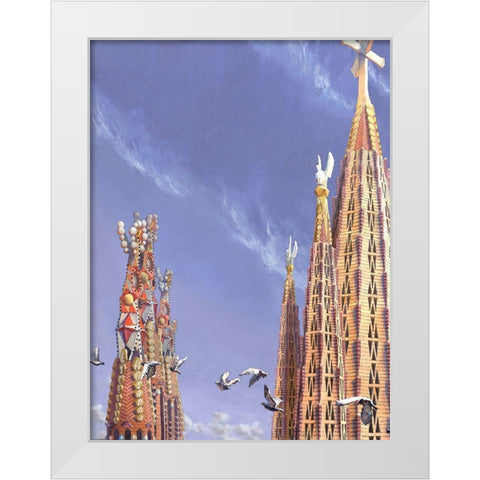 Sagrada Familia Towers II White Modern Wood Framed Art Print by Wang, John