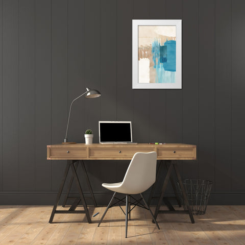 Blue Motion II White Modern Wood Framed Art Print by Kouta, Flora