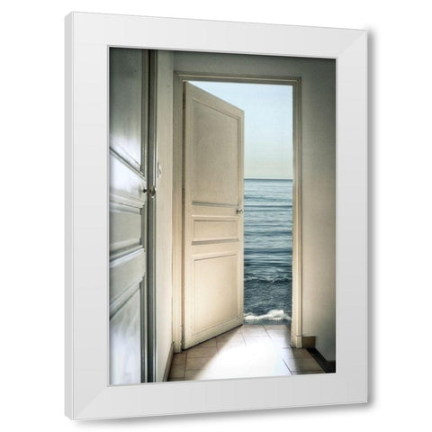 Behind the door White Modern Wood Framed Art Print by Marcel, Christian